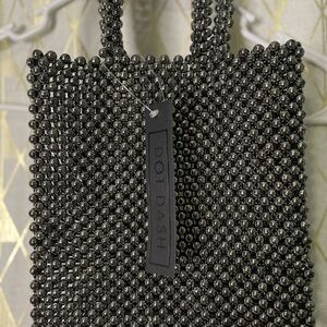 Black Beaded Tote Bag
